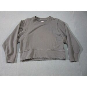 Free people Sweatshirt Women Medium Gray Cropped Frayed Hem Trim Oversize Cozy